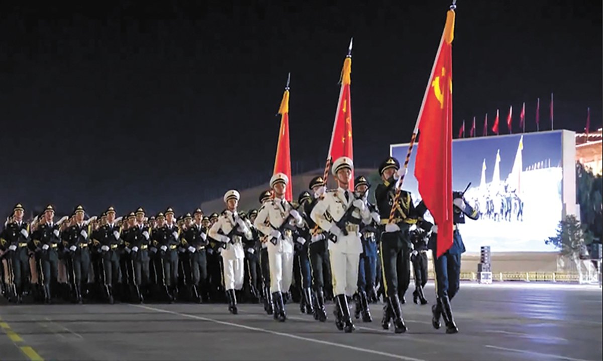 The first comprehensive rehearsal for the upcoming grand gathering to mark the 80th anniversary of the victory in the Chinese People's War of Resistance Against Japanese Aggression and the World Anti-Fascist War concludes in Beijing on August 10, 2025. Photo: Screenshot of CCTV