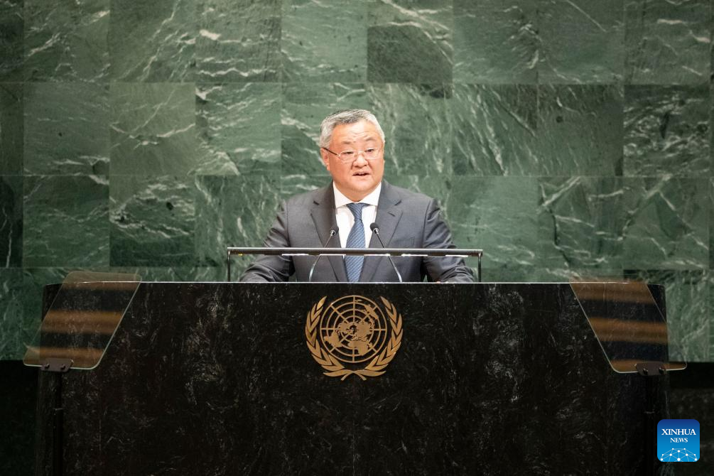 Fu Cong, China's permanent representative to the United Nations, speaks at the UN General Assembly's annual debate on Security Council reform, at the UN headquarters in New York, Nov. 18, 2025. (Xinhua/Xie E)