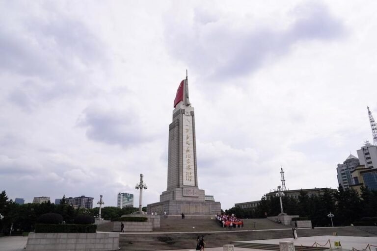 This photo taken on June 6, 2024 shows the Nanchang Uprising memorial tower at the Bayi Square in Nanchang, east China's Jiangxi Province. (Xinhua/Zhou Mi)
