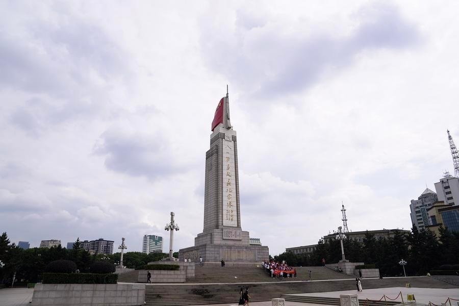 This photo taken on June 6, 2024 shows the Nanchang Uprising memorial tower at the Bayi Square in Nanchang, east China's Jiangxi Province. (Xinhua/Zhou Mi)