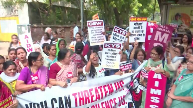Women protest in New Delhi against police brutality