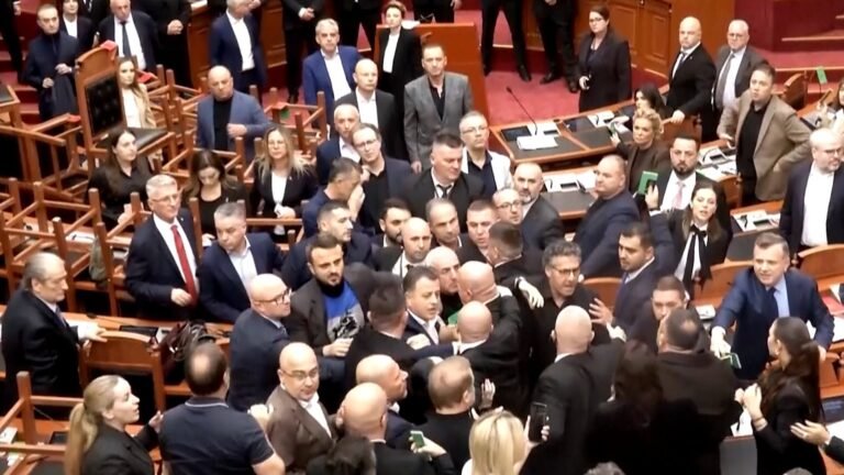 Albanian lawmakers scuffle in parliament as street protests continue