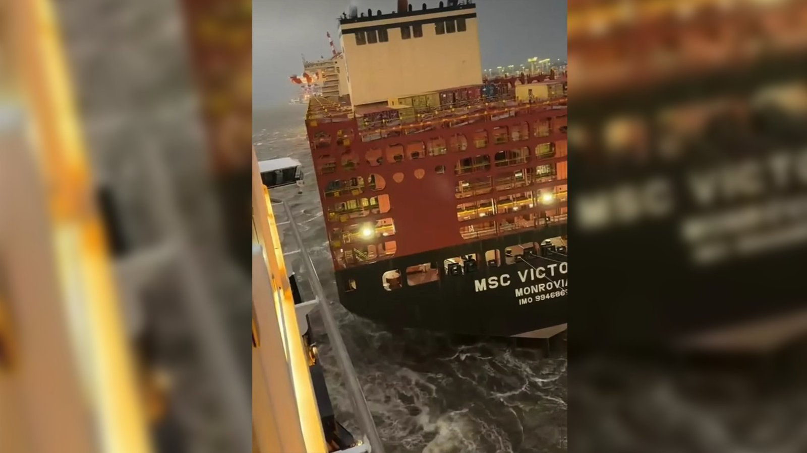 Cruise ship crashes into two container ships during storm